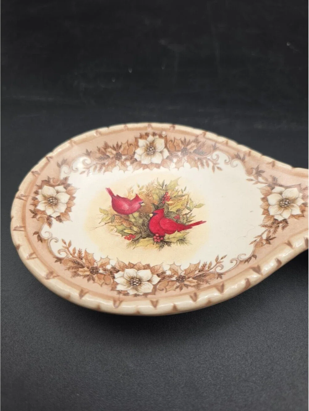 Box #1 Cracker Barrel Cardinal Bird Holly Berries Ceramic Spoon Rest 8